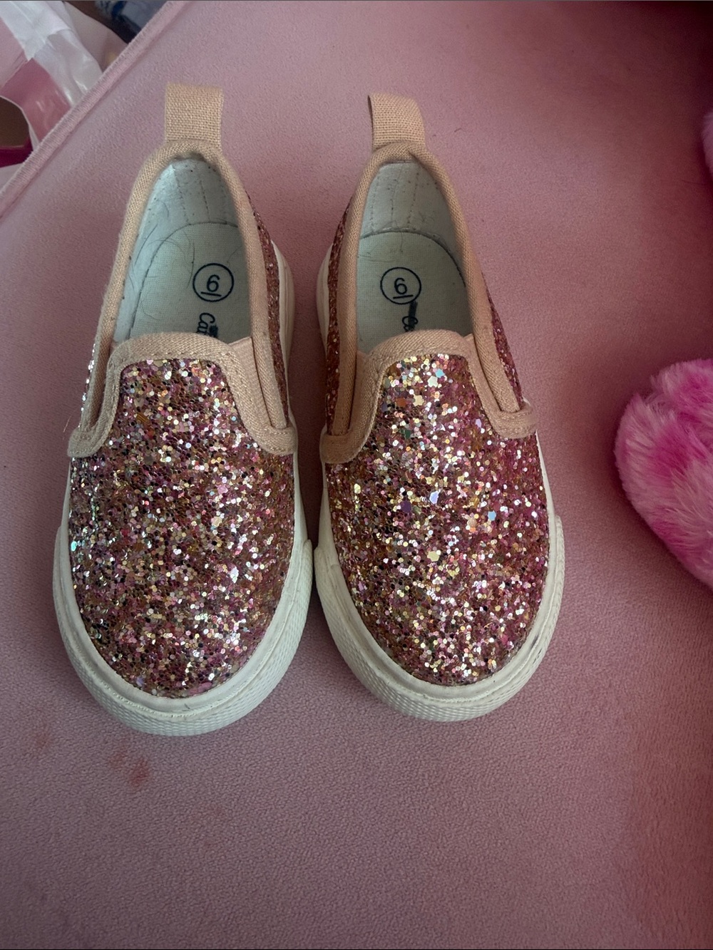 Cat & Jack Rose Gold Glitter Slip-On Sneakers